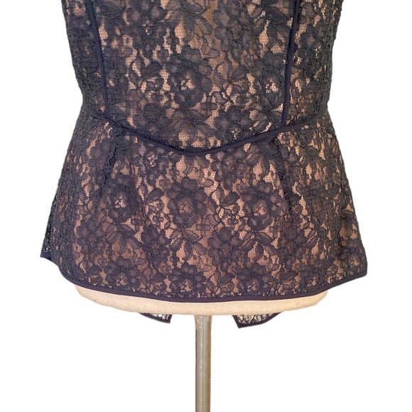 BCBGMAXAZRIA Navy Blue Crochet Lace Peplum Cutout Back Halter Tank Top - 6 - Picture 4 of 13